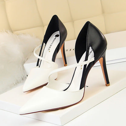 Women's Color Matching Hollow Thin Heel Shoes