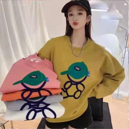 Women's Casual Loose Cartoon Round Neck Cotton Sweater