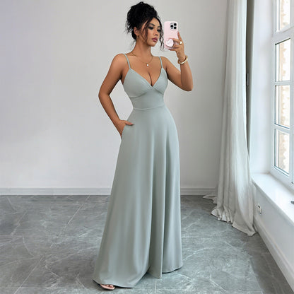 Chic A-Line Maxi Dress for Women – Elegant Strap European Style