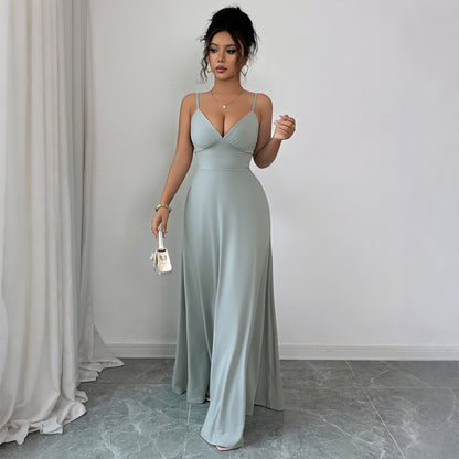 Chic A-Line Maxi Dress for Women – Elegant Strap European Style