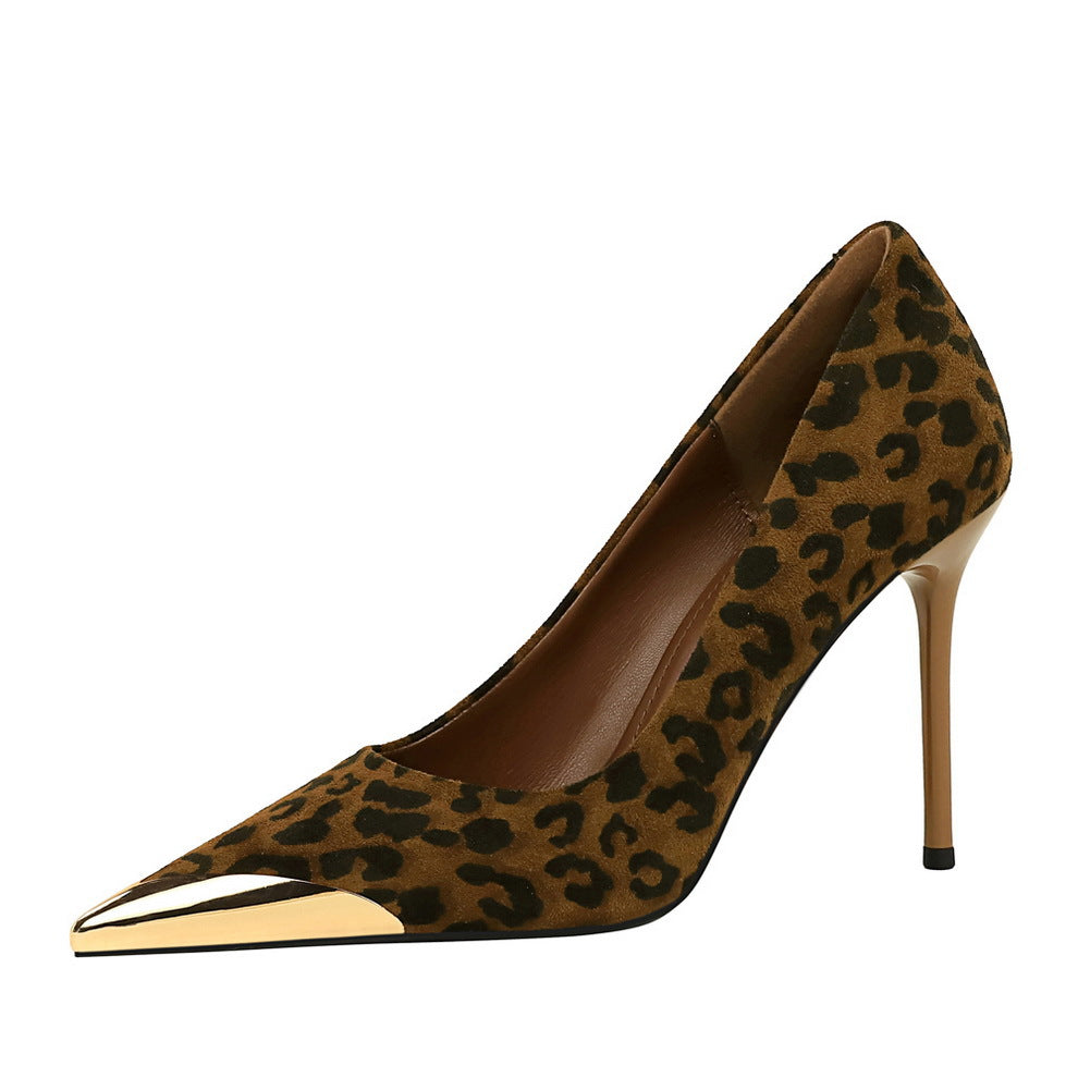 Women’s Leopard Print Stiletto Heels – Suede Pointed Toe High Heels