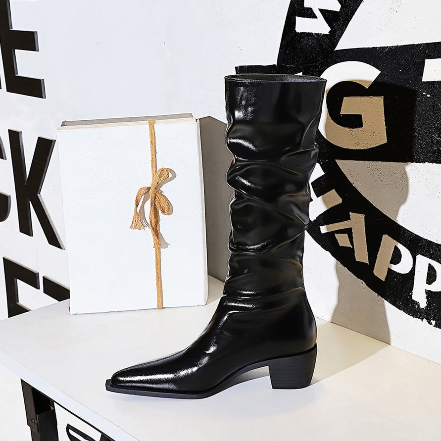 Fashion Over-the-Knee Boots for Women – Pointed Toe, Chunky Mid Heel