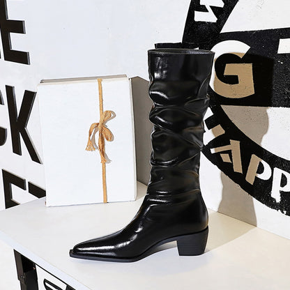 Fashion Over-the-Knee Boots for Women – Pointed Toe, Chunky Mid Heel