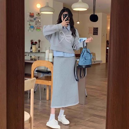 Women's Two Piece Set Sweater and High Waist Hip Skirt