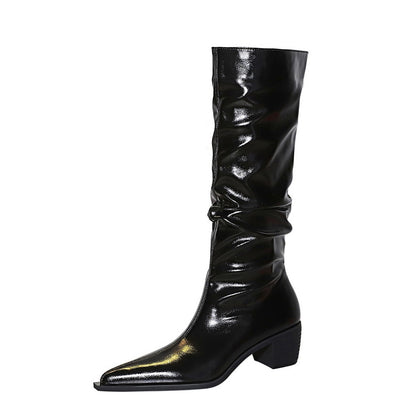Fashion Over-the-Knee Boots for Women – Pointed Toe, Chunky Mid Heel