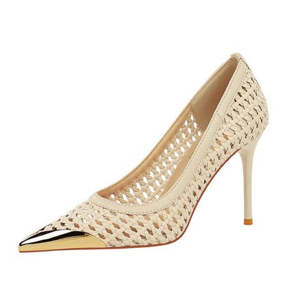 Elegant Women's French Style High Heels Shallow Mouth Hollow Out