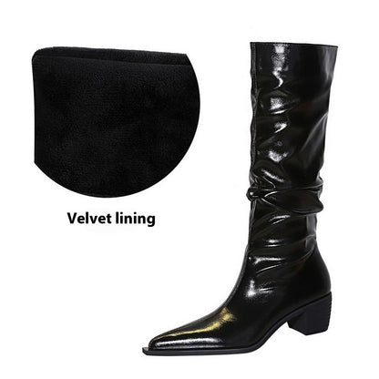 Fashion Over-the-Knee Boots for Women – Pointed Toe, Chunky Mid Heel