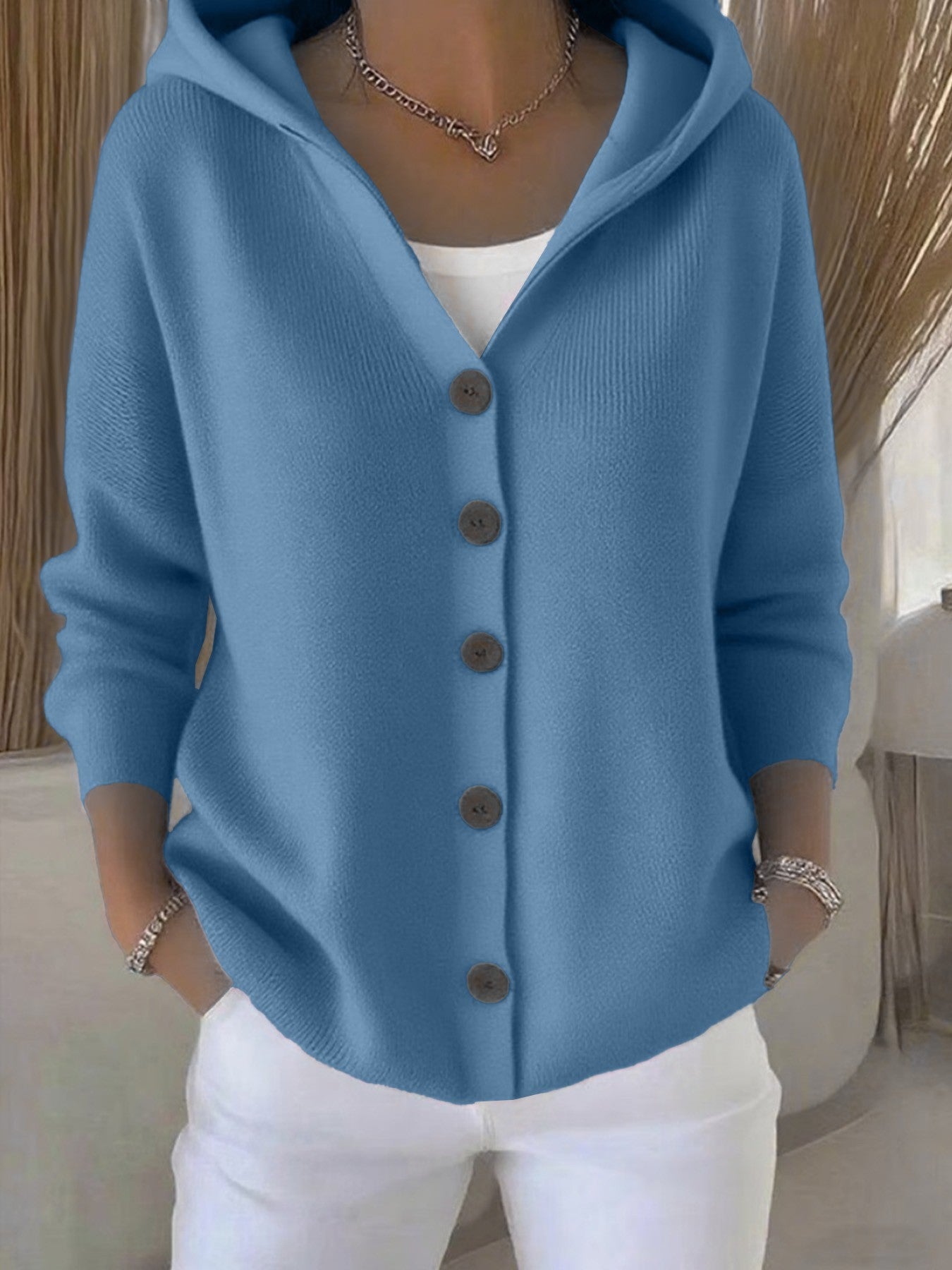 Women's Hooded Button Knitted Cardigan Sweater