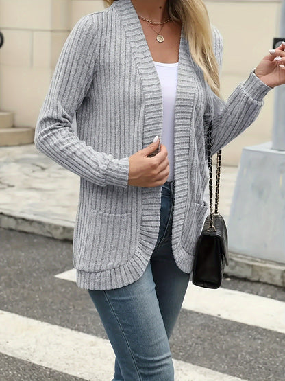 Women's Hollow Striped Brushed Cardigan