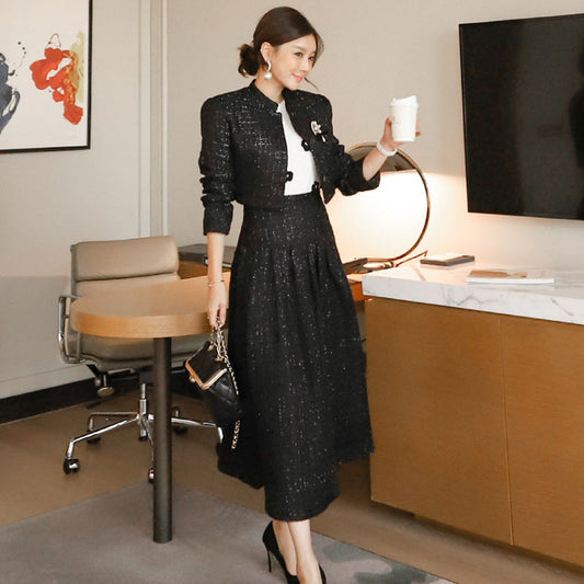 Stylish Women’s Wool Outfit – Skirt and Half Turtleneck Coat