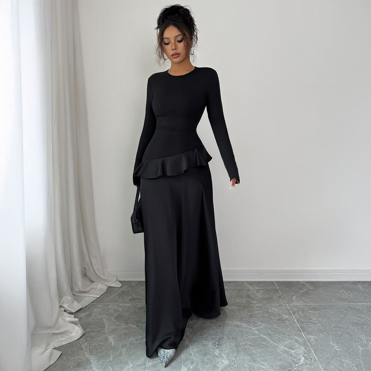 Women's Elegant European and American Style Long Sleeve Lace Top