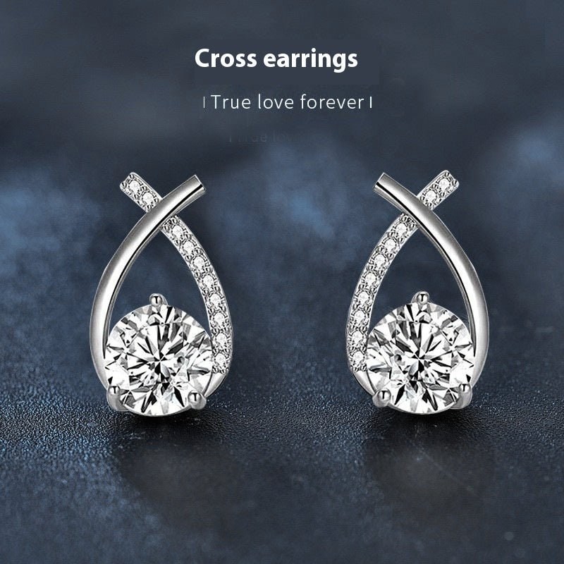 Moissanite Sterling Silver Fishtail Cross Earrings for Women