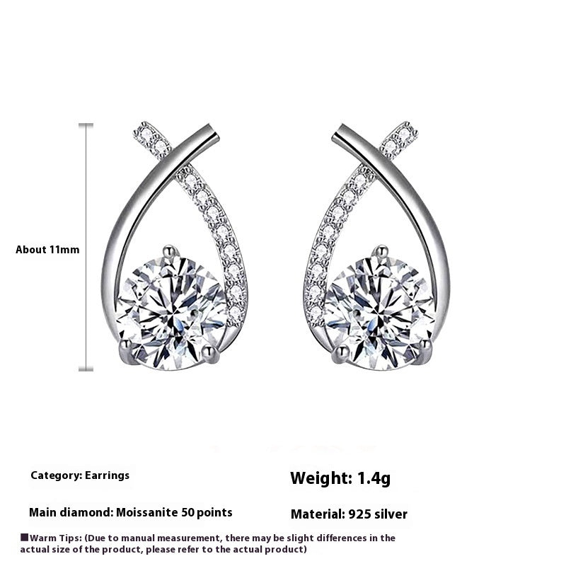 Moissanite Sterling Silver Fishtail Cross Earrings for Women