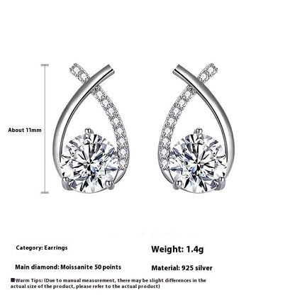 Moissanite Sterling Silver Fishtail Cross Earrings for Women