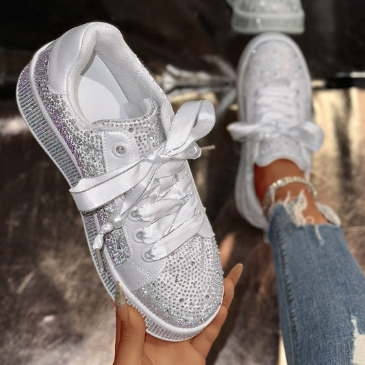 Fashionable Women's Plus Size Starry Rhinestone Sneakers