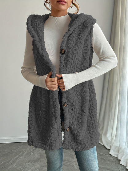 Women's Plush Hooded Button Cardigan Vest