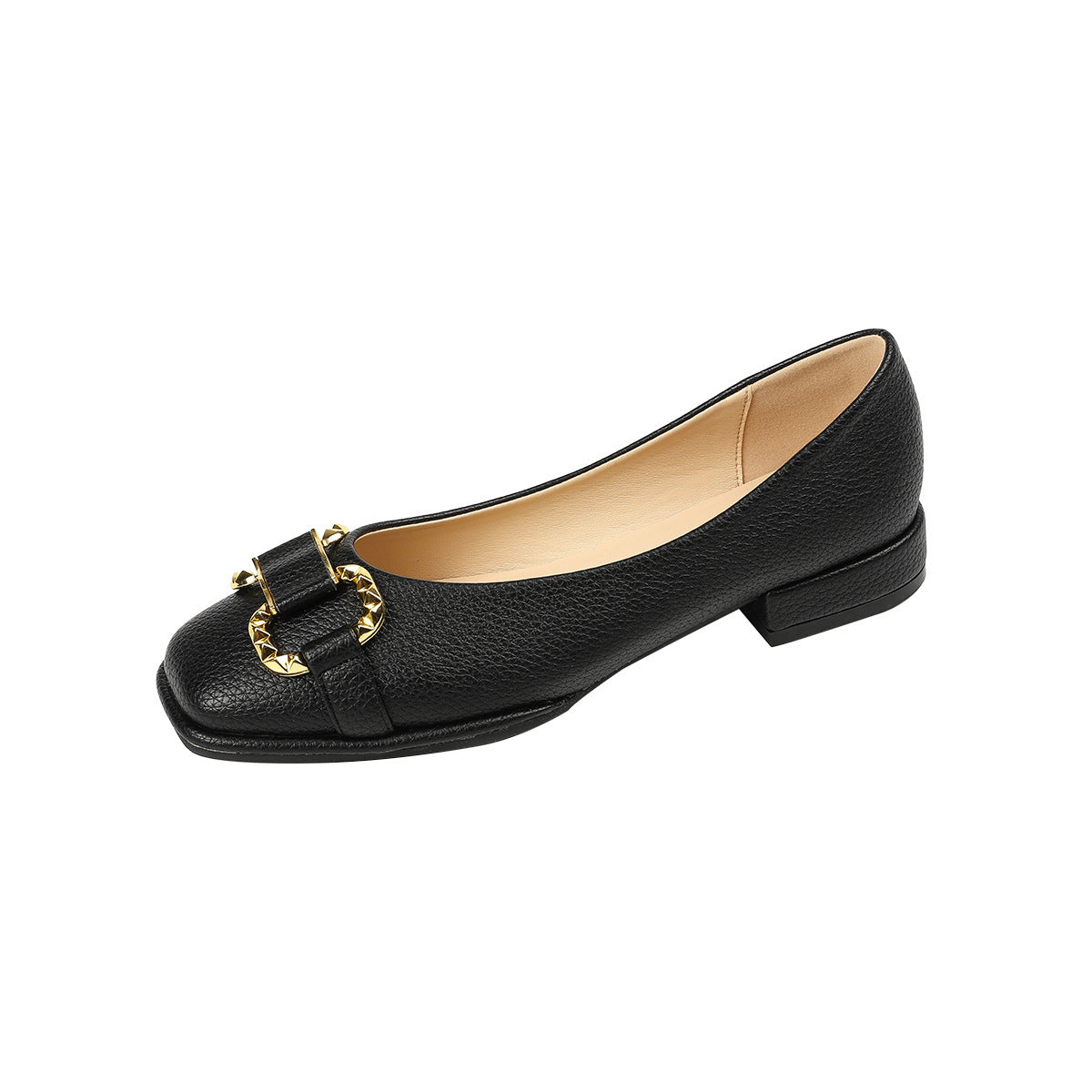 Women's Pebbled Pumps Horsebit Low Heel Shoes Elegant Flats