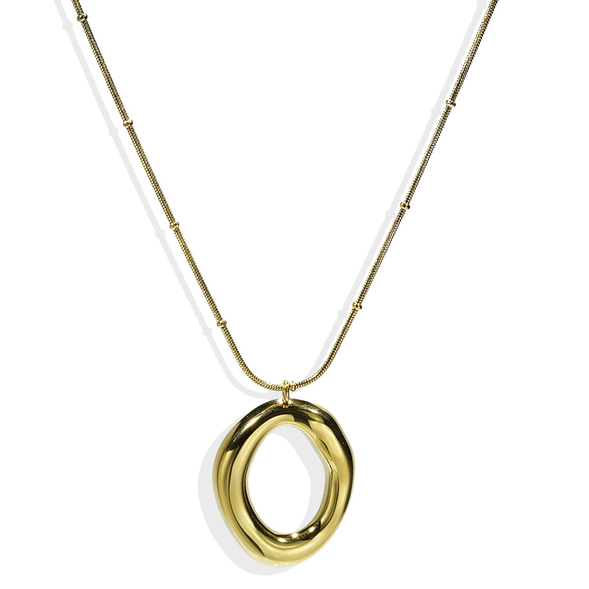 Women's 18K Gold Plated Hypoallergenic Oval Pendant Jewelry Set