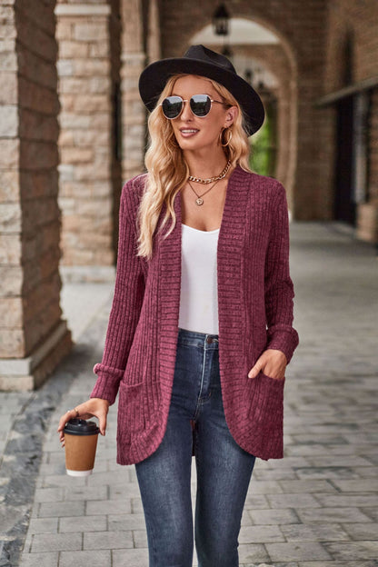 Women's Hollow Striped Brushed Cardigan
