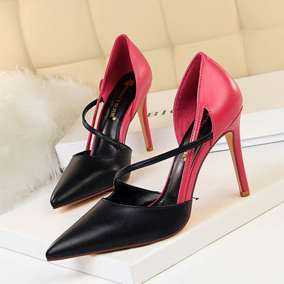 Women's Color Matching Hollow Thin Heel Shoes