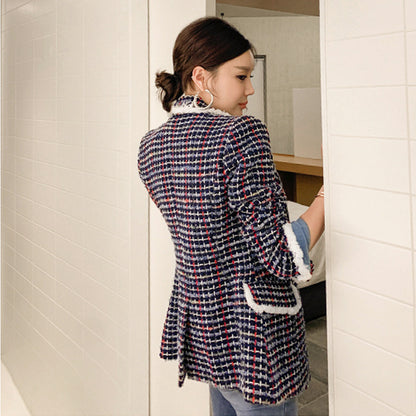 Women's Slim Fit Long Sleeve Tweed Short Coat