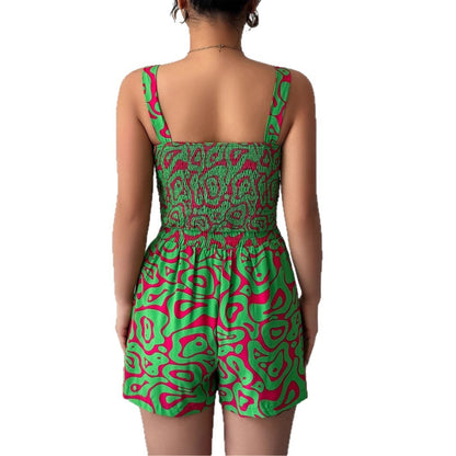 Women's Floral Print Spaghetti Strap Shorts Set