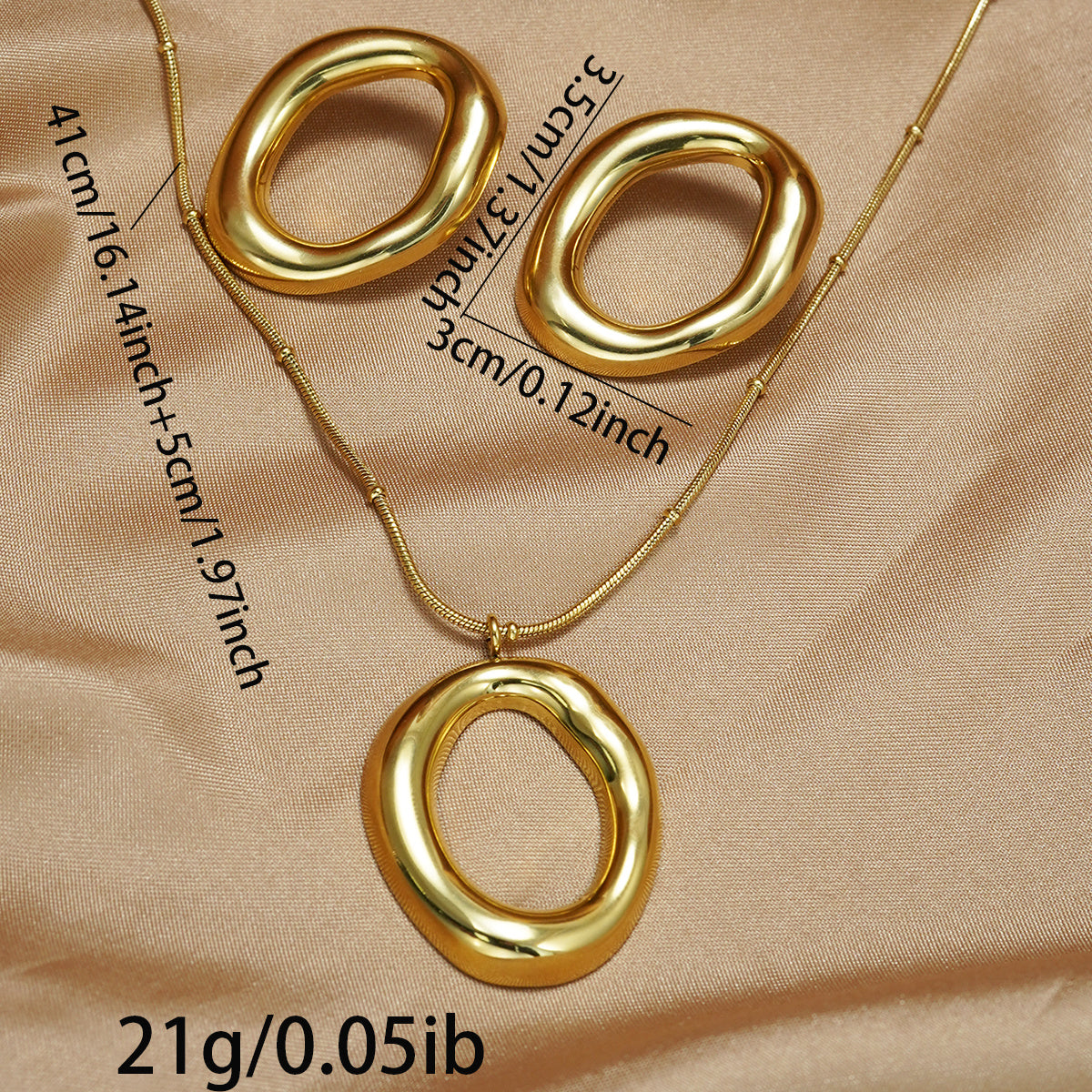 Women's 18K Gold Plated Hypoallergenic Oval Pendant Jewelry Set