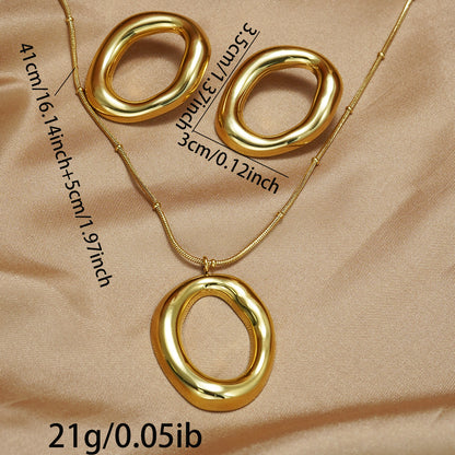 Women's 18K Gold Plated Hypoallergenic Oval Pendant Jewelry Set