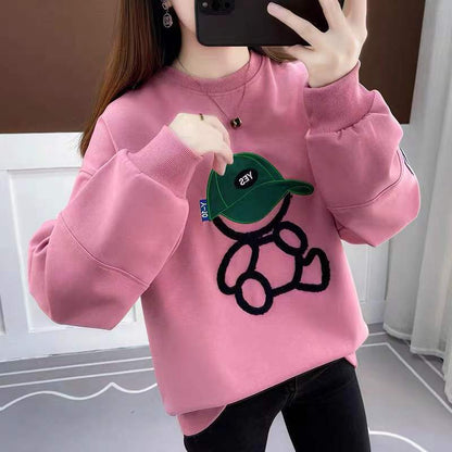 Women's Casual Loose Cartoon Round Neck Cotton Sweater