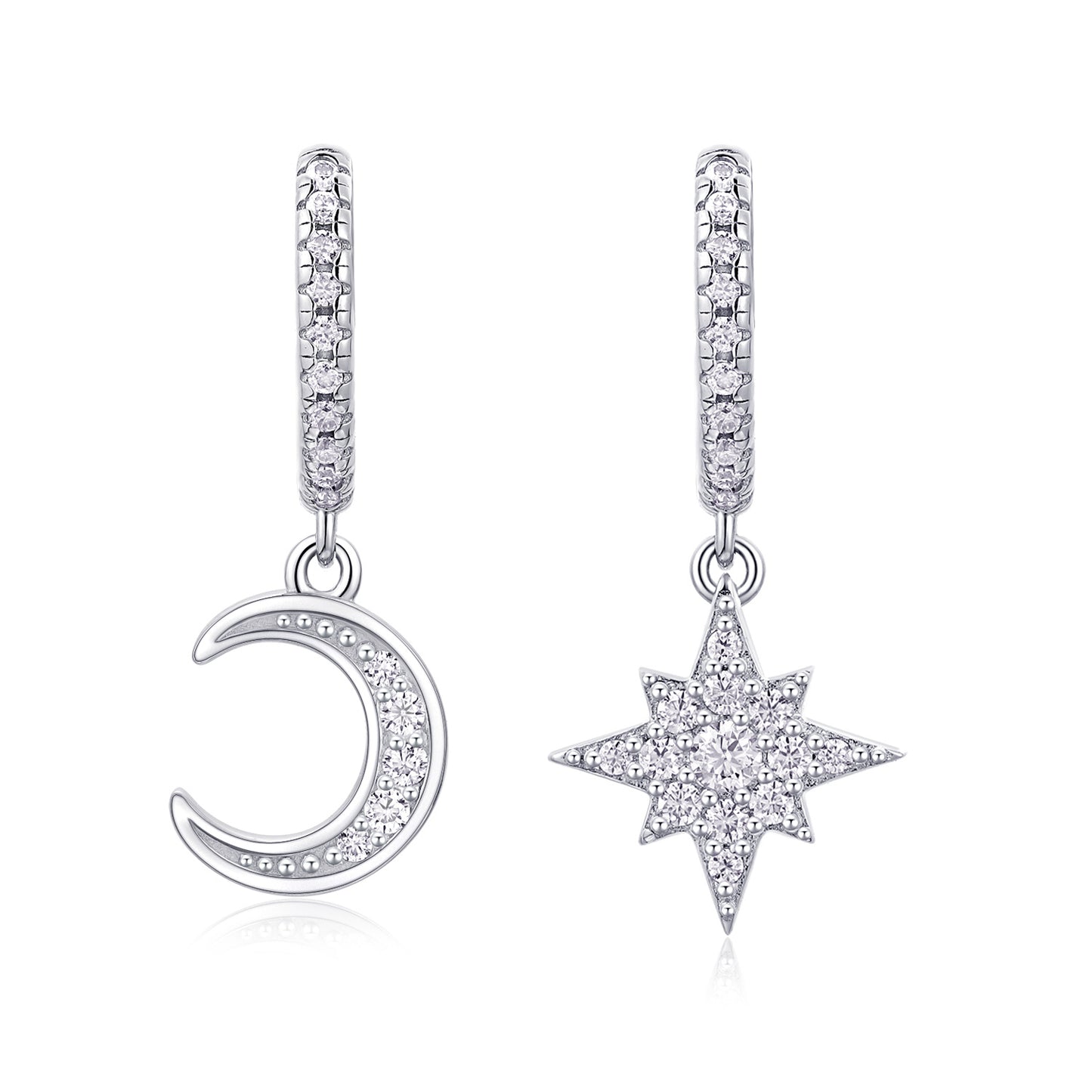 Elegant Star and Moon Moissanite Diamond Earrings Jewelry Set