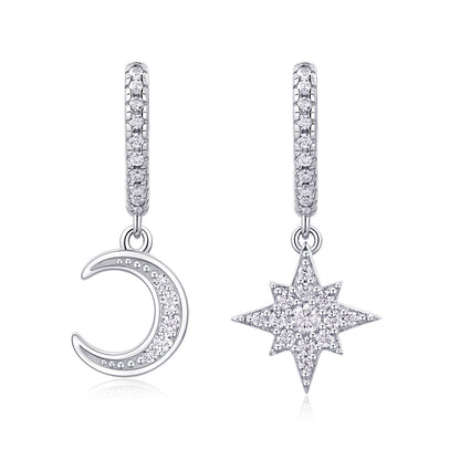 Elegant Star and Moon Moissanite Diamond Earrings Jewelry Set