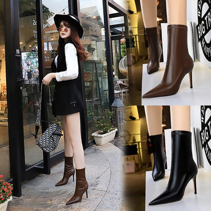 Women's Sexy Pointed Toe High Heel Short Boots