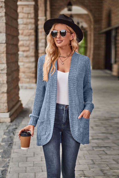 Women's Hollow Striped Brushed Cardigan