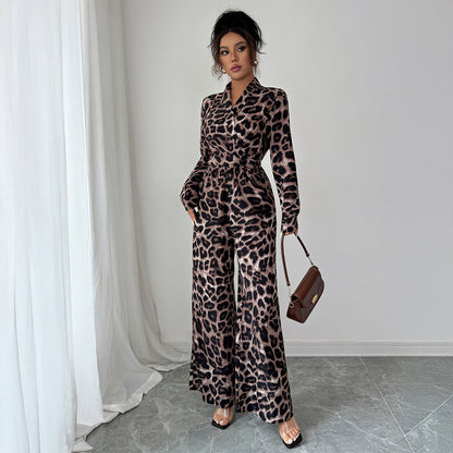 Women's Leopard Print Long Sleeve Jumpsuit